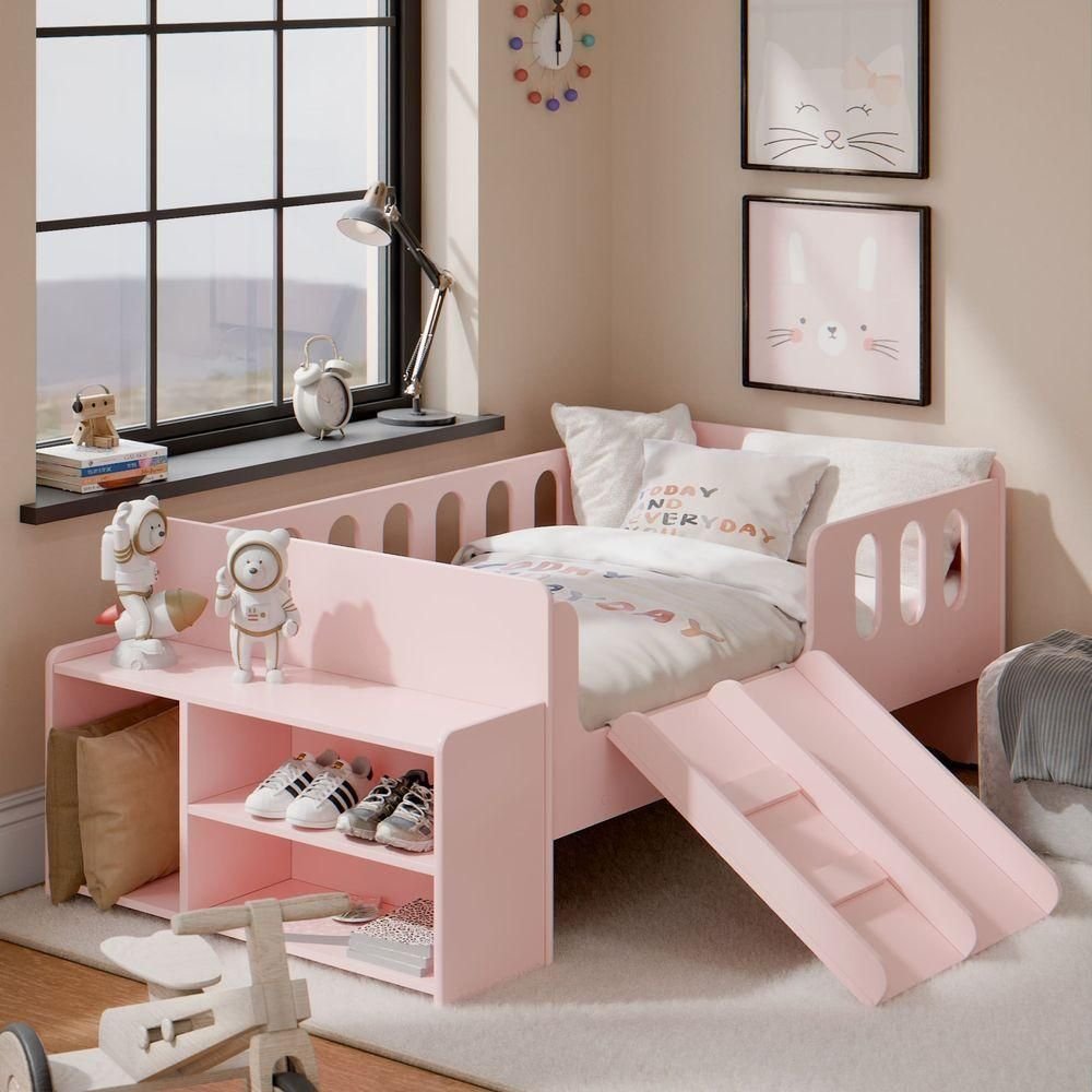 Cama Encanto Infantil Conforto com Escada e Escorregador Rosa