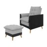 Poltrona York C/ Puff em Linho com Detalhes Courino e Fibras de Silicone Just Time - 1