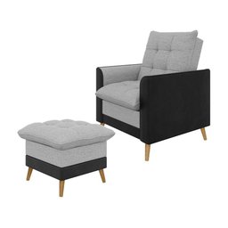 Poltrona York C/ Puff em Linho com Detalhes Courino Just Time - 1
