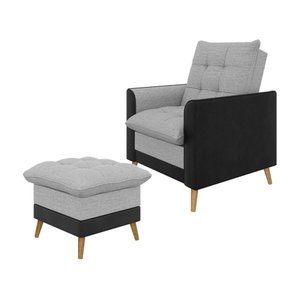 Poltrona York C/ Puff em Linho com Detalhes Courino Just Time