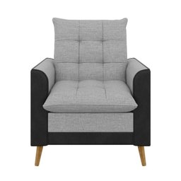 Poltrona York C/ Puff em Linho com Detalhes Courino e Fibras de Silicone Just Time - 4