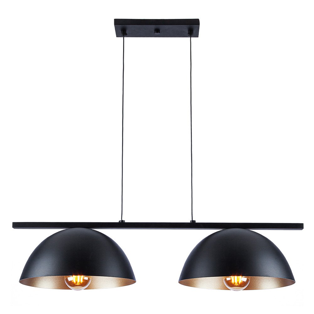 Luminária Pendente Trilho Retro Industrial Montreal para 2 Lâmpadas E27 Bivolt:preto com Dourado/110