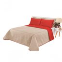 Ver imagem 1 de Cobre Leito Cobertor 2 Travesseiros Quarto Casal 2,60x2,40 Cor: Bege Vermelho
