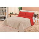 Ver imagem 2 de Cobre Leito Cobertor 2 Travesseiros Quarto Casal 2,60x2,40 Cor: Bege Vermelho