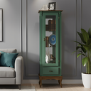 Ver imagem 1 de Cristaleira de Madeira 1 Porta Gaveta Pés Luiz Xv - Verde Kalle com Tampo e Base Imbuia Glazer