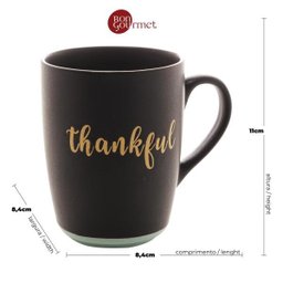 Caneca Em Cerâmica Bon Gourmet Thankful Preto E Azul 340ml - 7