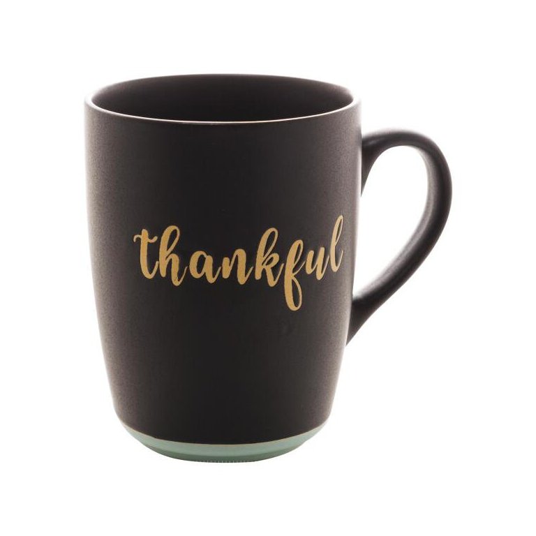 Caneca Em Cerâmica Bon Gourmet Thankful Preto E Azul 340ml Caneca Em Cerâmica Bon Gourmet Thankful Preto E Azul 340ml