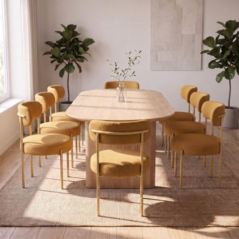 Cadeira Sala de Jantar Margara Kit 8 Base Aço Dourado Bouclê D03 - D'Rossi
