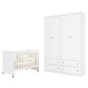 Ver imagem 1 de Berço Americano Evolution 4 em 1 Branco Acetinado e Guarda Roupa Infantil Americano 4 Portas Branco
