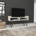 Ver imagem 1 de Rack para TV até 40 Polegadas 122cm Pés em Madeira Maciça Aparador Tvs 2 Nichos Rt 3113 Bege