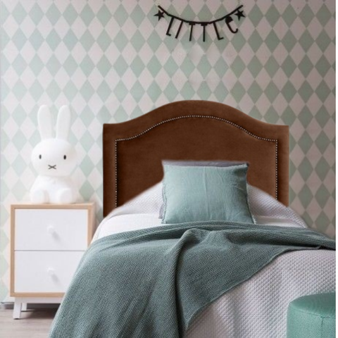 Cabeceira Solteiro Provençal Luxo Estofada Com Tachas - Veludo Marrom