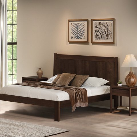 Cama de Casal 112cm x 210cm em Madeira Maciça Modena Marrom/Capuccino