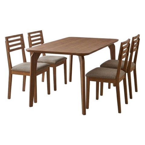 Mesa de Jantar Papaia com 4 Cadeiras Estofadas Juparana Linho Bege Ornar