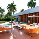 Ver imagem 3 de Chaise Quadrada Maldivas em Corda Náutica Laranja - Tecido Duna Cru