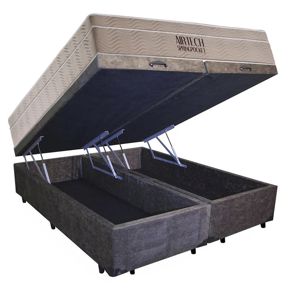 Cama Box Baú Casal Suede Bipartido + Colchão Ortobom Airtech Molas Ensacadas 65x138x188 Marrom - 5