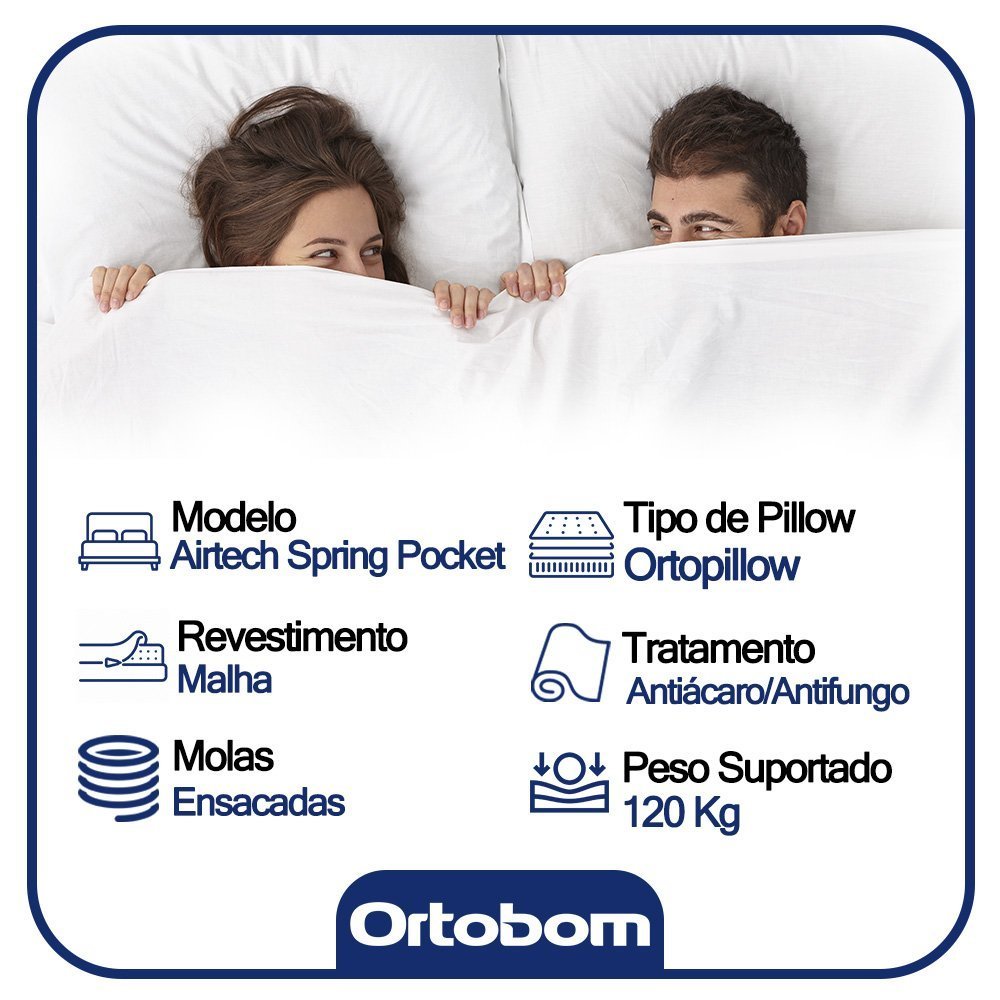 Cama Box Baú Casal Suede Bipartido + Colchão Ortobom Airtech Molas Ensacadas 65x138x188 Marrom - 4