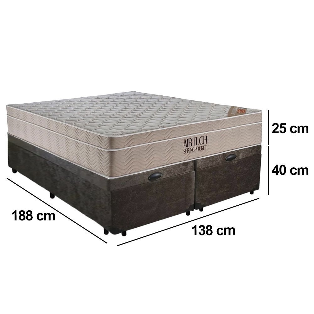 Cama Box Baú Casal Suede Bipartido + Colchão Ortobom Airtech Molas Ensacadas 65x138x188 Marrom - 3