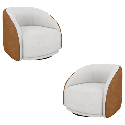 Kit 2 Poltronas Decorativas Jenny Base Giratória em Metal Preto Bouclê Branco/caramelo G45 - Gran Be