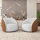 Ver imagem 2 de Kit 2 Poltronas Decorativas Jenny Base Giratória em Metal Preto Bouclê Branco/caramelo G45 - Gran Be