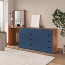 Ver imagem 1 de Cômoda Penteadeira Porto 8 Gavetas com Espelho 209x160cm Azul/Freijó 240891