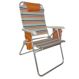 Cadeira Reclinável de Praia Alta Capri Camping Piscina (laranja Listrado) - 1