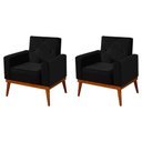 Ver imagem 1 de Kit 2 Poltronas Decorativa Florença Pés em Madeira Maciça Estofado Veludo - Preto