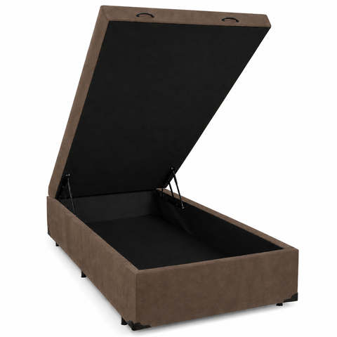 Mini Cama Box Baú Suede 70x150cm - Genki Kenko Colchões Marrom Café