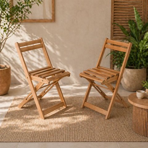 Kit 2 Cadeiras Dobrável Reforçada Madeira Maciça Envernizada:natural Verniz