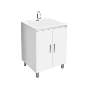 kit Lavanderia 55 litros com Apoio - Gabinete MDF e Tanque Mármore Sintético - Fabribam Gabinetes