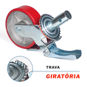 Ver imagem 4 de Kit 2 Rodízios Giratórios Roda Metálica Borracha Andaime 6" Trava Freio 800 Kg Reforçado Vermelho