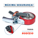 Ver imagem 3 de Kit 2 Rodízios Giratórios Roda Metálica Borracha Andaime 6" Trava Freio 800 Kg Reforçado Vermelho