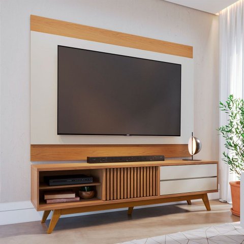 Rack com Painel para Tv até 75 Polegadas Bellaria 1 Porta 2 Gavetas Freijo/off White Matte - Pnr Móv