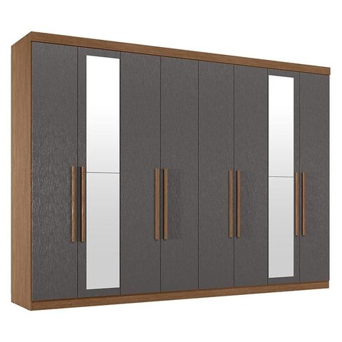 Guarda Roupa Casal 8 Portas 4 Gavetas Master New com Espelho Jatobá Grafite Acetinado - Santos Andir