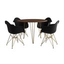 Ver imagem 6 de Mesa Jantar Redonda 90Cm Amêndoa Clips 3 Pés Com 4 Poltronas Pretas Base Dourado - Cor: Amendoa