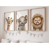 Kit 3 Quadros Animais Baby Safari Sorrindo Quarto Infantil Bebê - 1
