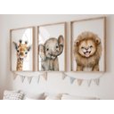 Ver imagem 1 de Kit 3 Quadros Animais Baby Safari Sorrindo Quarto Infantil Bebê