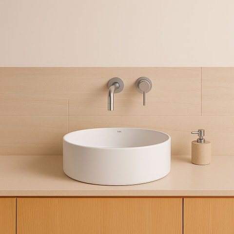 Cuba de Apoio Redonda S/ Mesa Terra Branco 30,0x30,0x67,0cm - Roca Louça Roca Louças