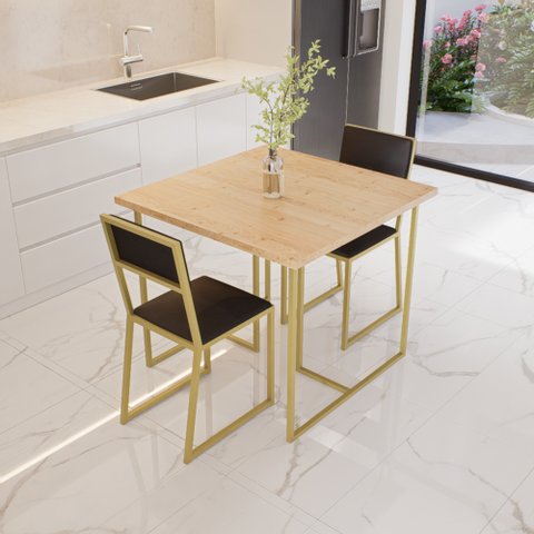 Conjunto Mesa de Jantar Quadrada Pinus 2 Cadeiras Estofado Riviera Industrial Don Castro Dec