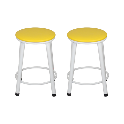 Kit 2 Banquetas Baixa Banco Cozinha Americana Balcão Bar Aço:amarelo/branco