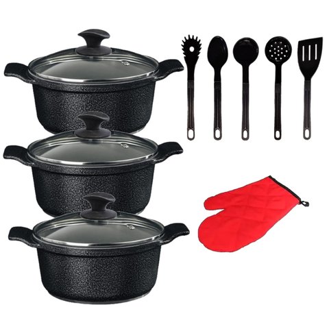 Jogo Panelas Preto Cerâmica Talher Preto Javali AAL 26A30Cm