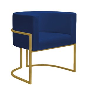 Poltrona Decorativa Nayara Base Ferro Dourado Suede Azul Marinho - Twdecora