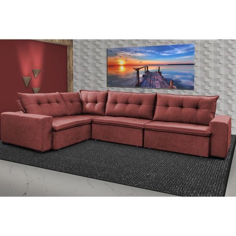 Sofa de Canto Retrátil e Reclinável com Molas Cama Inbox Oklahoma 3,85x2,61 ou 2,61x3,85 Vermelho