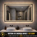 Ver imagem 6 de Espelho LED Banheiro Retamgular Touch 3 Cores de Luz com Desembaçador Display Digital 80x60cm Bivolt