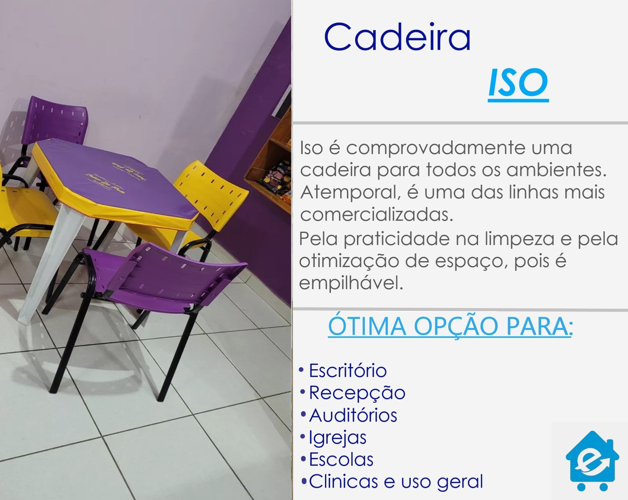 Kit com 10 Cadeiras Iso para Escola Escritório Comércio Roxa Base Preta - 8