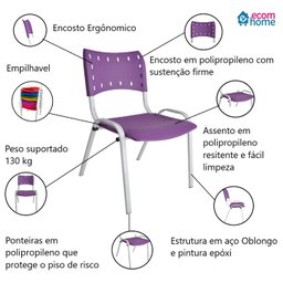Kit com 10 Cadeiras Iso para Escola Escritório Comércio Roxa Base Preta - 7