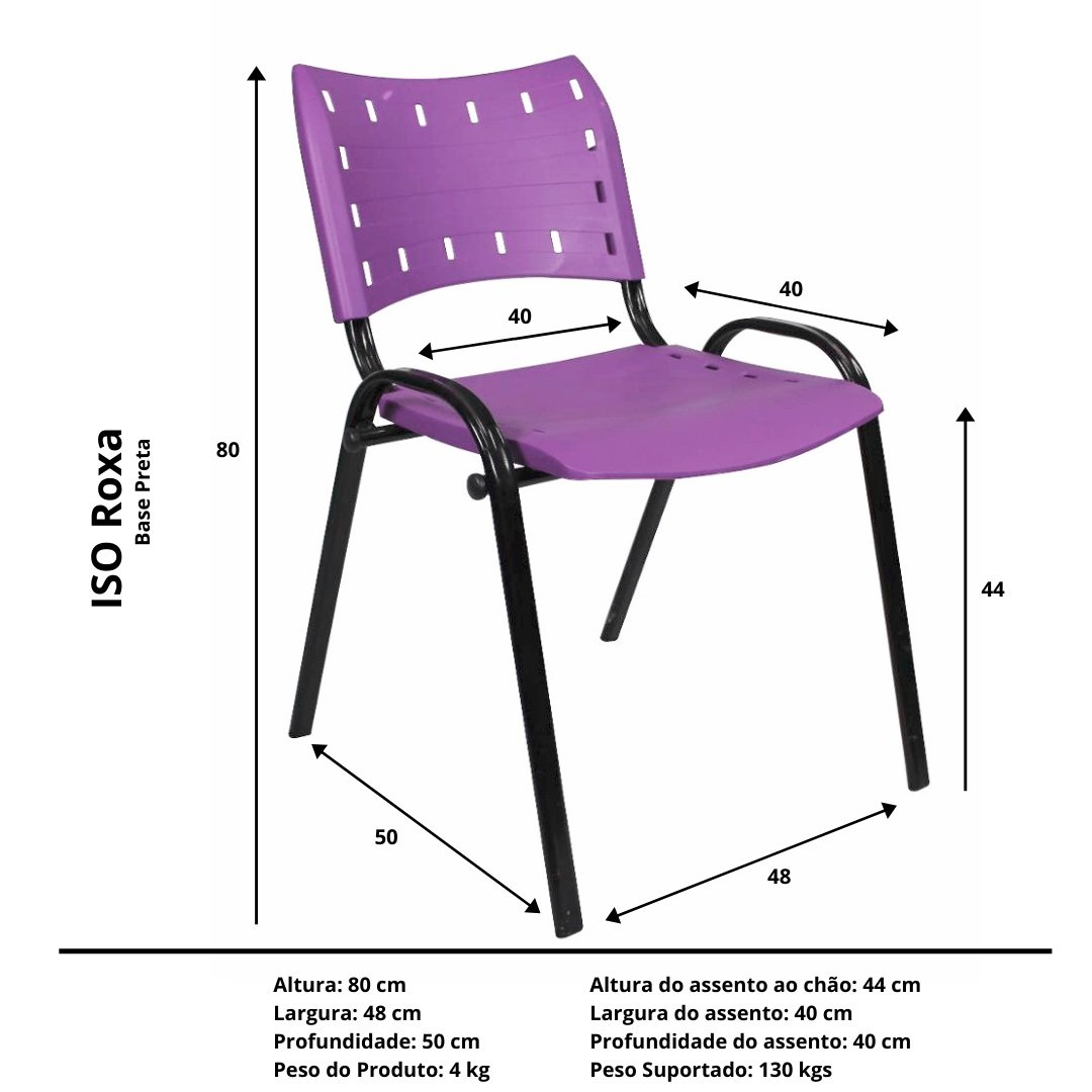 Kit com 10 Cadeiras Iso para Escola Escritório Comércio Roxa Base Preta - 5