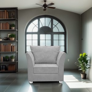 01 Poltrona Lisboa Suede Cinza Claro - Pandora Decor