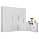 Ver imagem 1 de Guarda Roupa Casal 8 Portas 6 Gavetas Master e Cômoda Havana Master com Rodizio Branco Brilho -