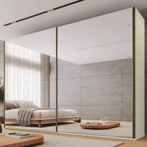 Guarda Roupa Samara 2 Portas Flutuantes 100 MDF com 02 Espelhos - Móveis Europa