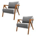 Ver imagem 1 de Kit 2 Poltronas Mona Monique Luxo Base Madeira Maciça Cerejeira Linho Cinza